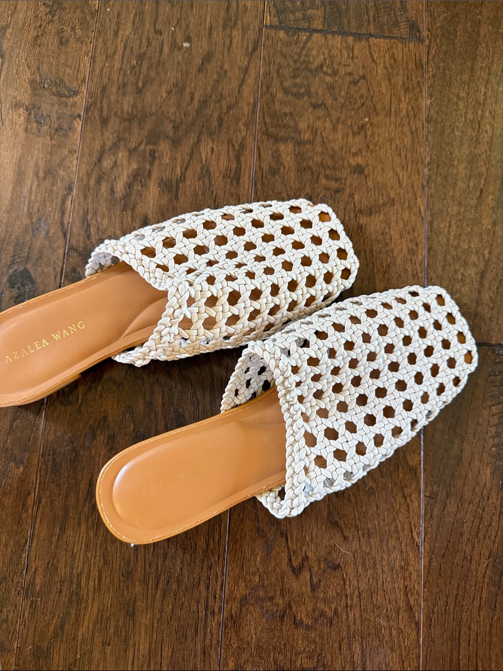 Azalea Wang Cream Woven Square-Toe Slide Mule